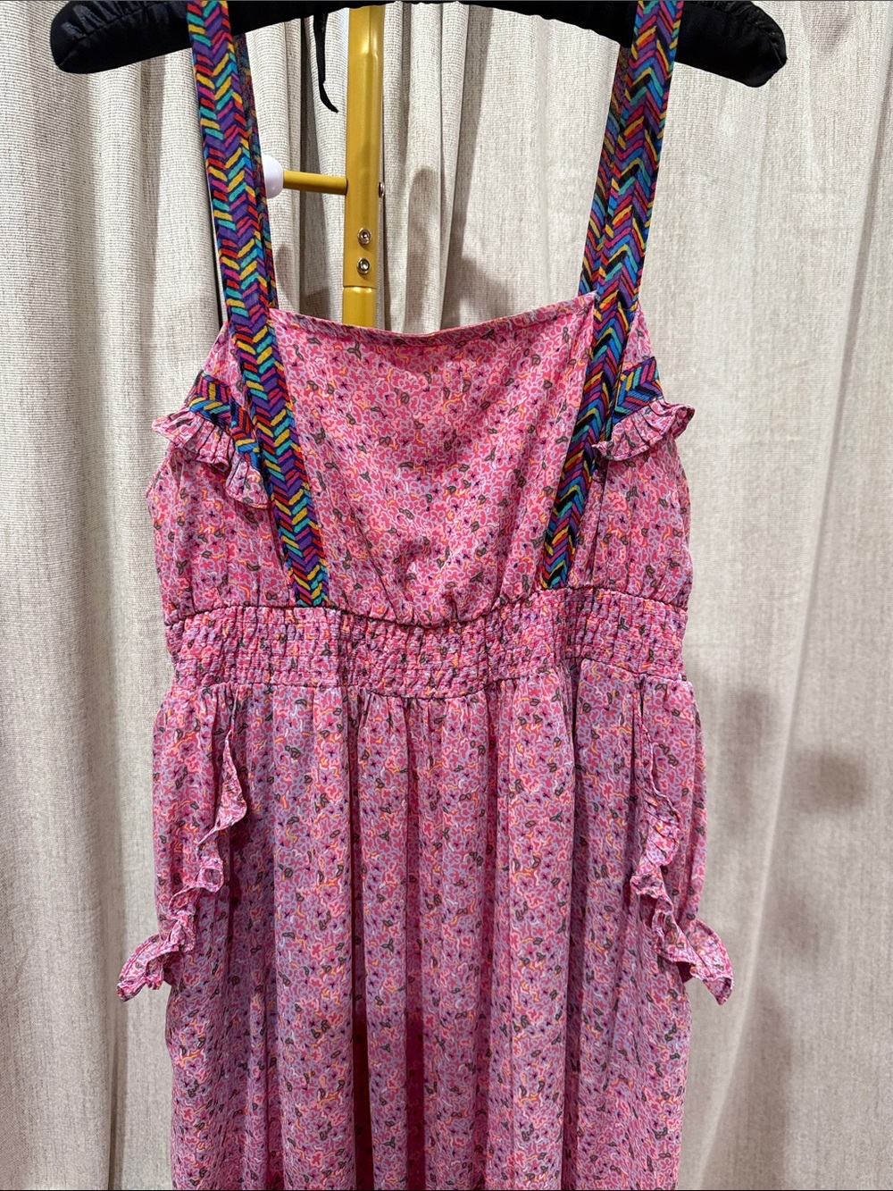 I Heart Ronson Pink Floral Maxi Dress with Multicolor Braided Straps
